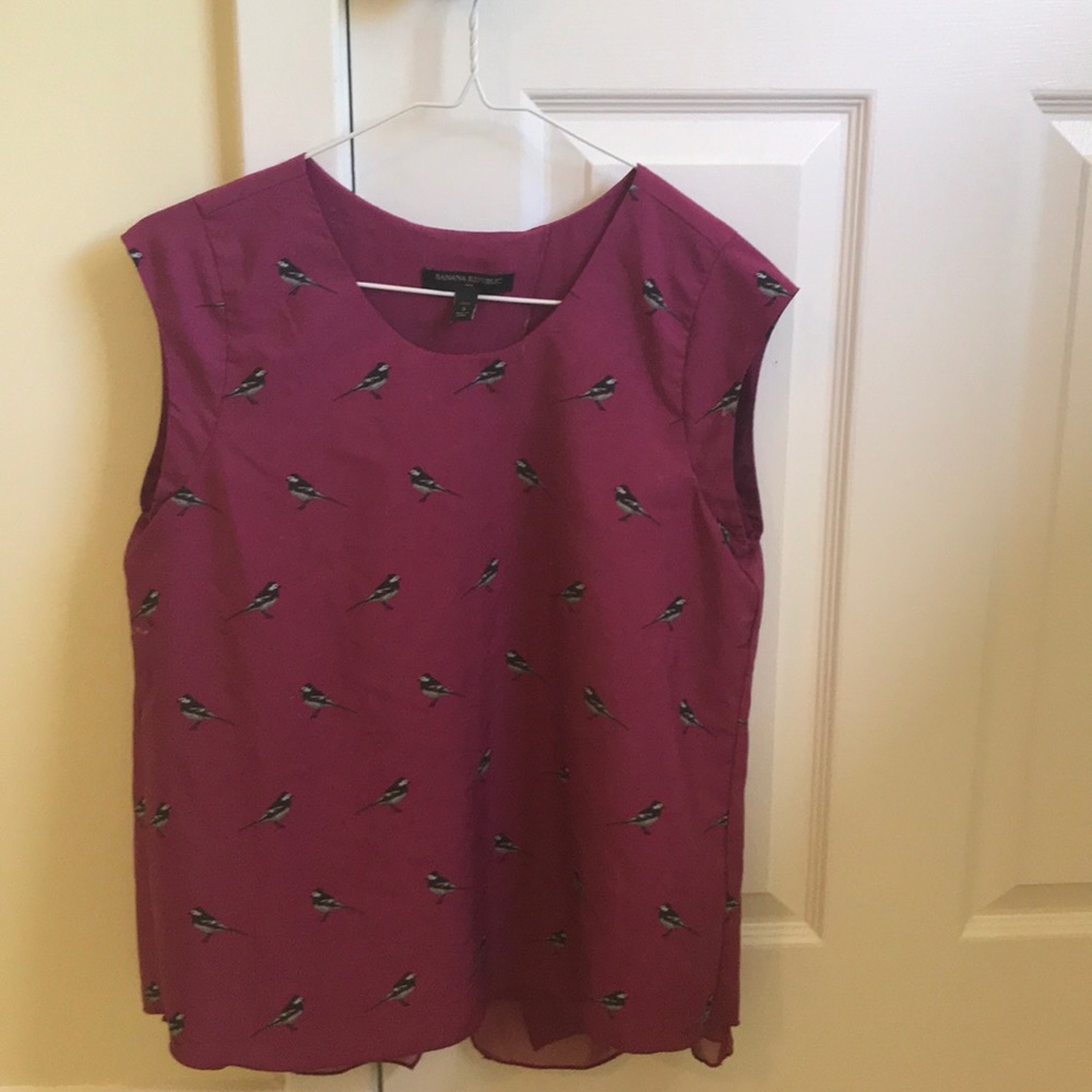 Purple sleeveless blouse with birds - split top